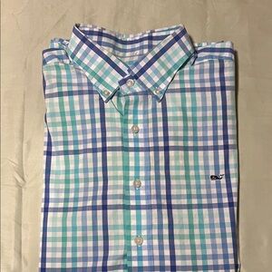 Vineyard Vines Blue and Green Plaid Shirt